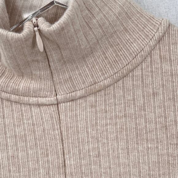 VINCE Ribbed Half Zip Turtleneck Long Sleeve Top Womens Small Tan Stretch Knit - Picture 12 of 16
